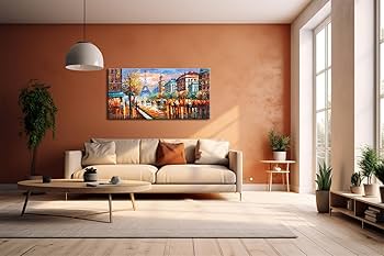 Amazon.co.jp: Alenoss モダン油絵 48x24インチ パリ エッフェル